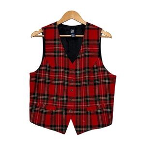 Vintage GAP Recycled Wool Blend Plaid‎ Vest 90s Academia Preppy Women’s Medium